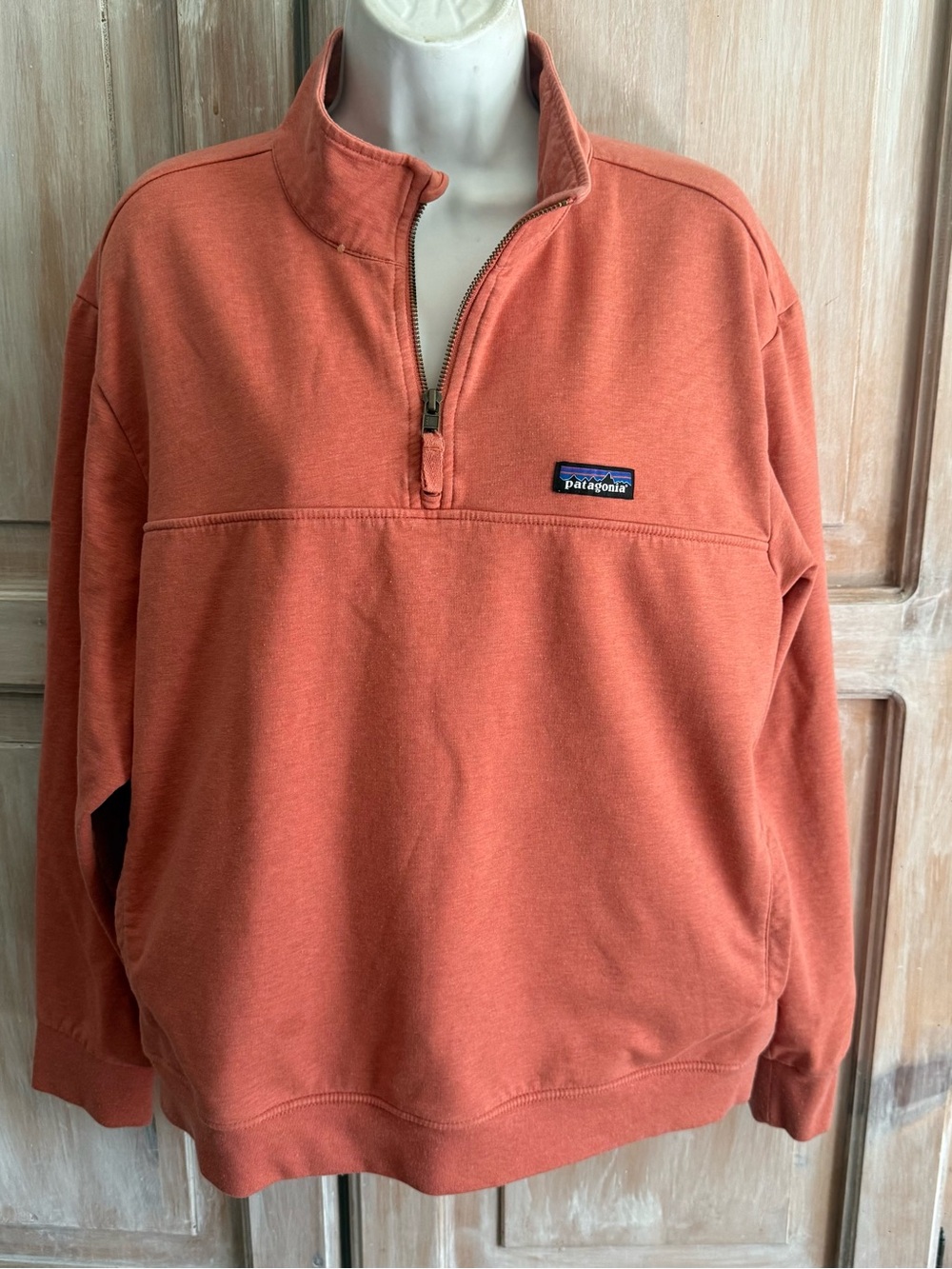 Patagonia Organic Cotton Quarter-Zip sweatshirt Jacket Rust Orange Large